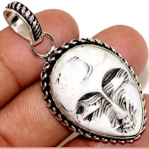 New Handmade Carved Goddess Face Silver Pendant.